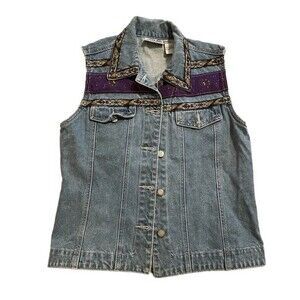 VINTAGE Bill Blass Blue Denim Retro Western Vest Women's Size Small